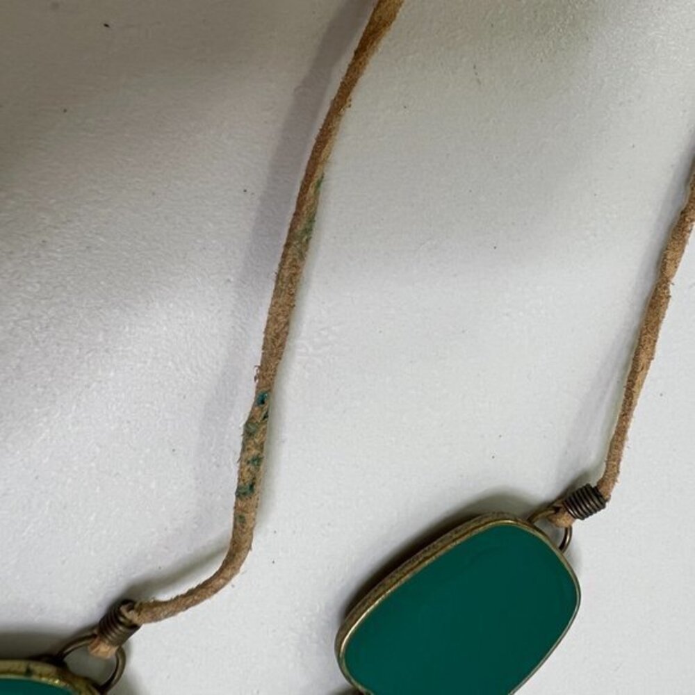 Lia Sophia Necklace Statement Blue Suede Brown Southwestern Boho Big Gold Tone U - Picture 4 of 7